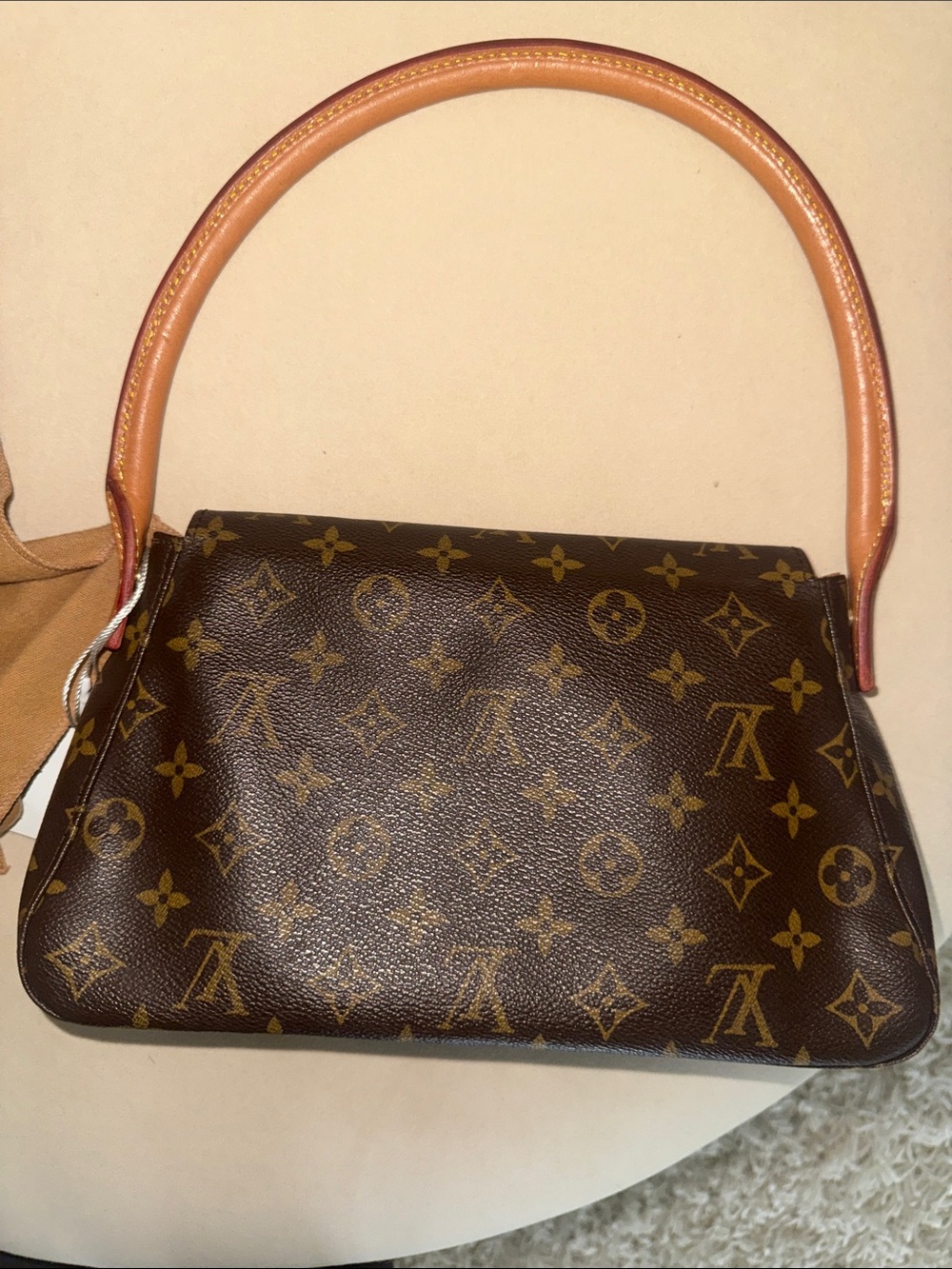 Louis Vuitton Monogram Canvas Shoulder Bag with Tan Handle - Picture 5 of 5